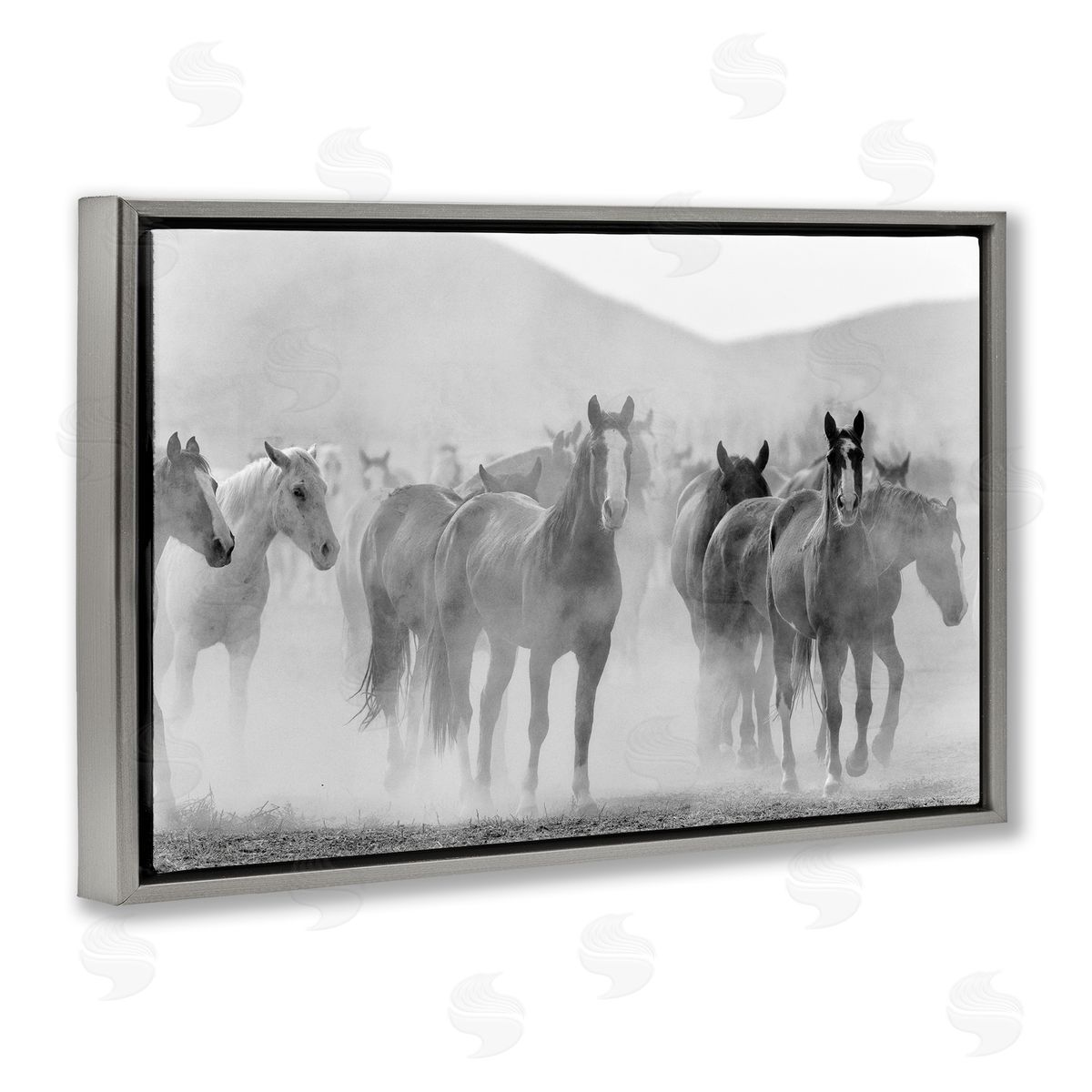Kim Allen Running Horse Herd Gray Floating Frame Canvas Wall Art Print