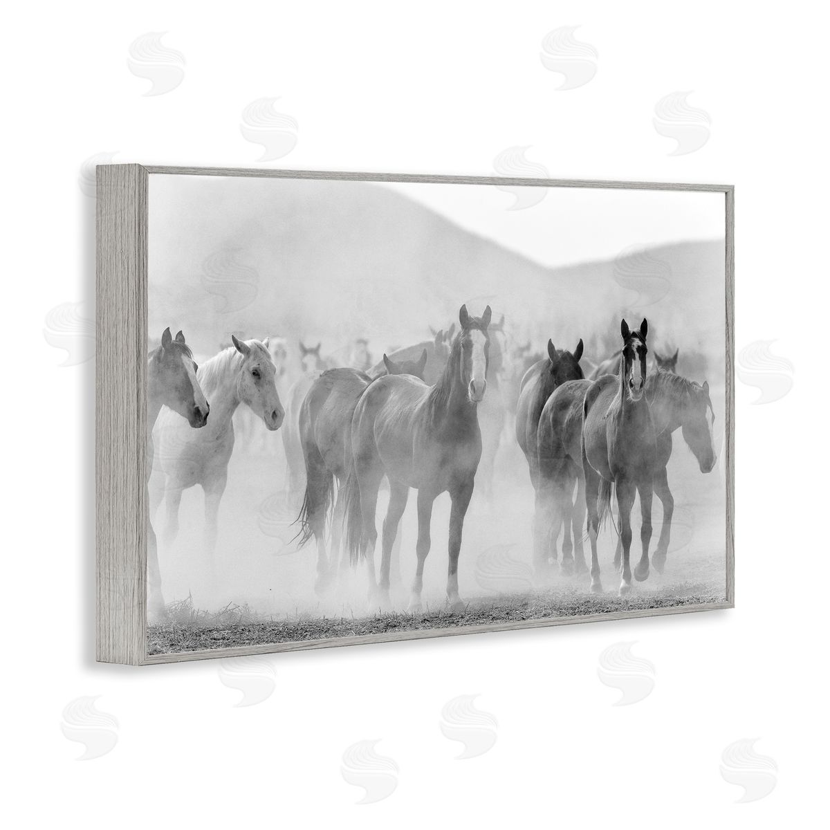 Kim Allen Running Horse Herd Gray Framed Giclee Wall Art Print