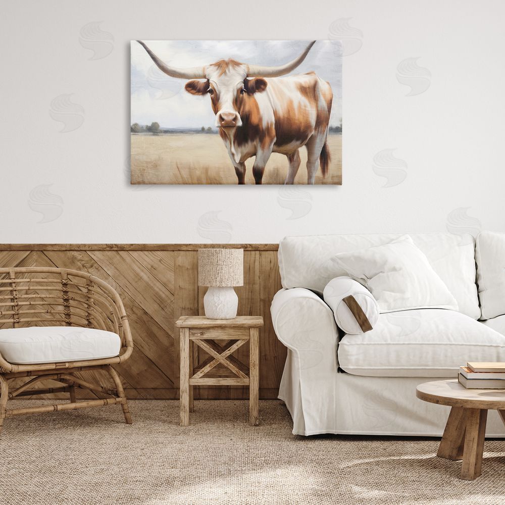 Kim Allen Spotted Brown Longhorn Canvas Wall Art Print in Room