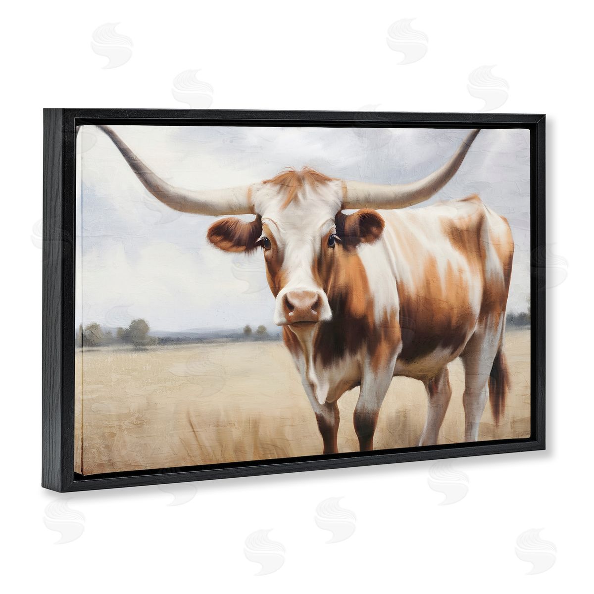 Kim Allen Spotted Brown Longhorn Black Floating Frame Canvas Wall Art Print