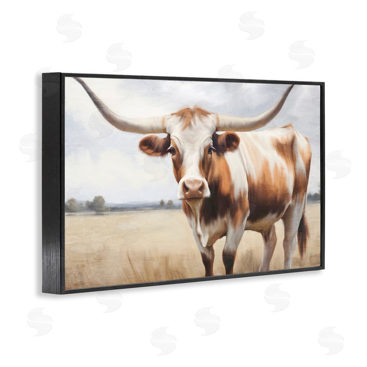 Kim Allen Spotted Brown Longhorn Black Framed Giclee Wall Art Print