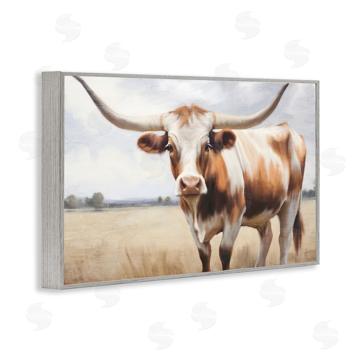 Kim Allen Spotted Brown Longhorn Gray Framed Giclee Wall Art Print