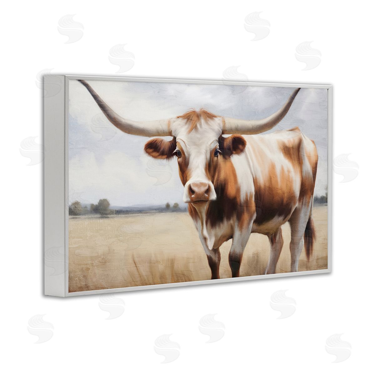 Kim Allen Spotted Brown Longhorn White Framed Giclee Wall Art Print