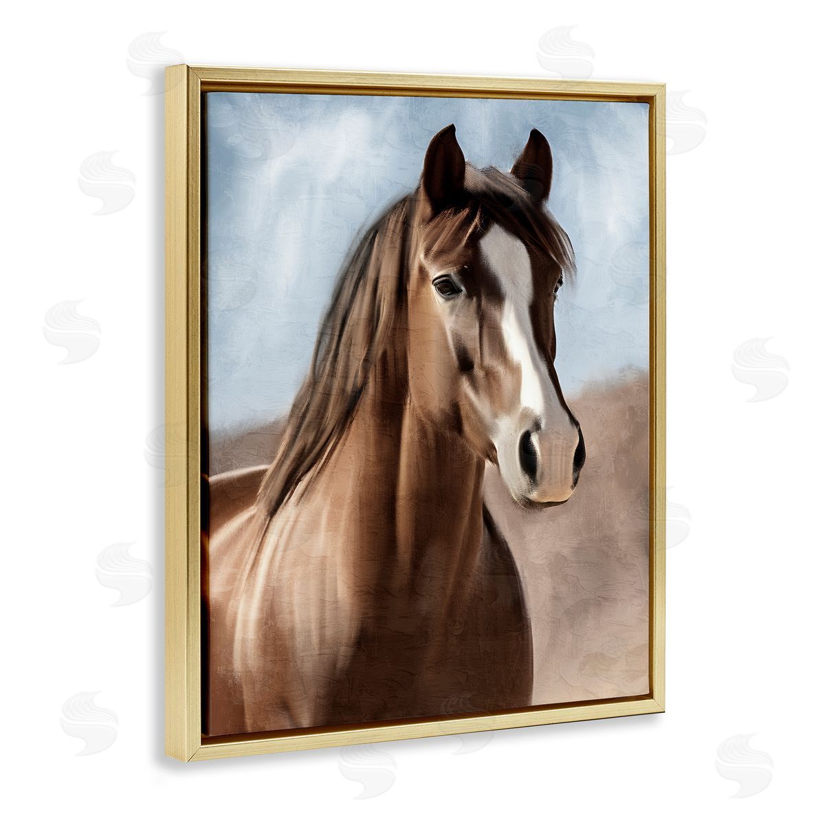 Kim Allen Brown Horse Closeup Gold Floating Frame Canvas Wall Art Print