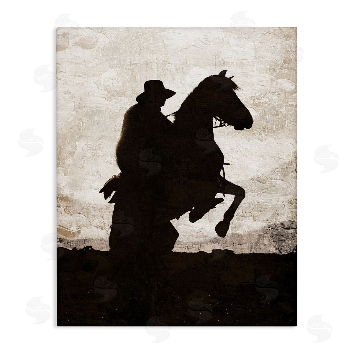 Kim Allen Rearing Horse & Cowboy Canvas Wall Art Print