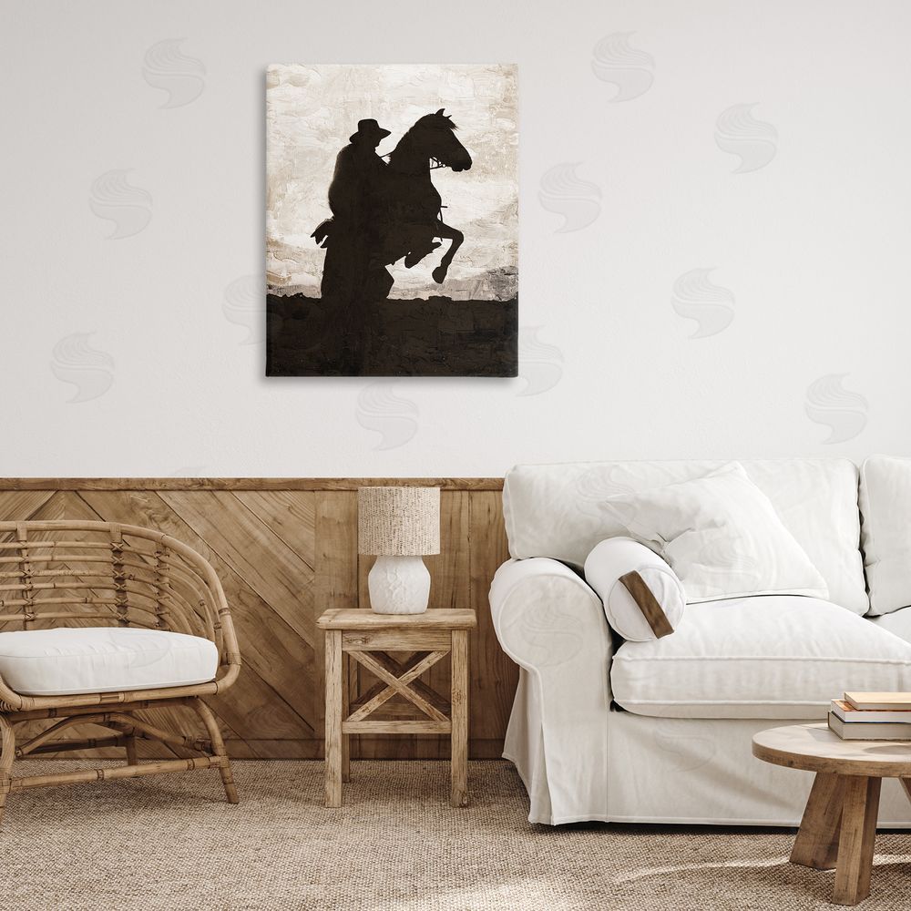 Kim Allen Rearing Horse & Cowboy Canvas Wall Art Print in Room