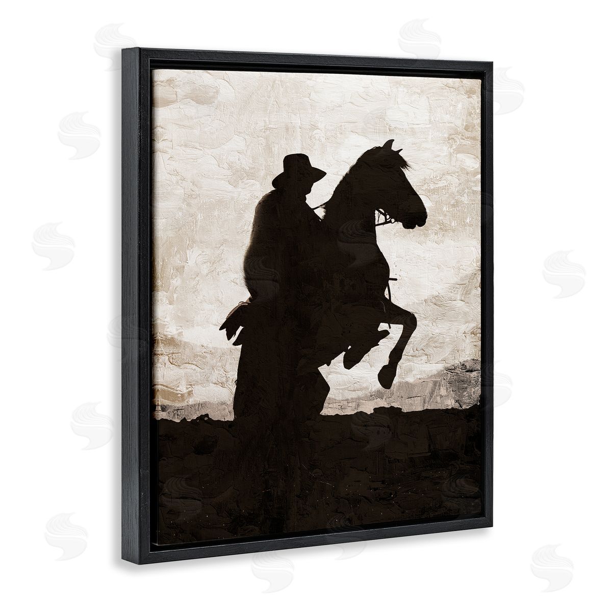 Kim Allen Rearing Horse & Cowboy Black Floating Frame Canvas Wall Art Print
