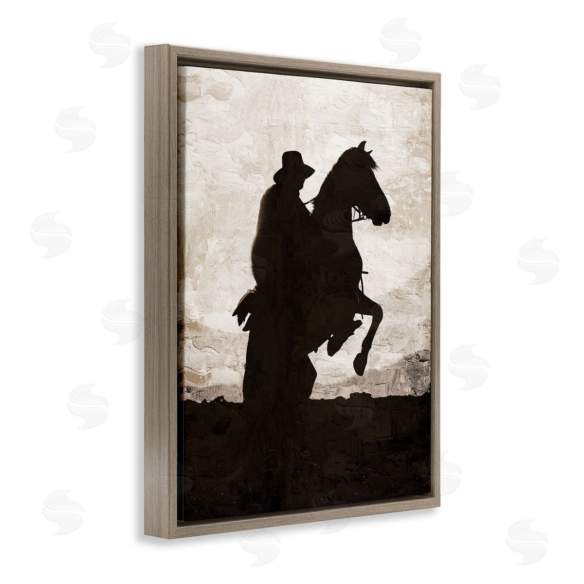 Kim Allen Rearing Horse & Cowboy Brown Floating Frame Canvas Wall Art Print