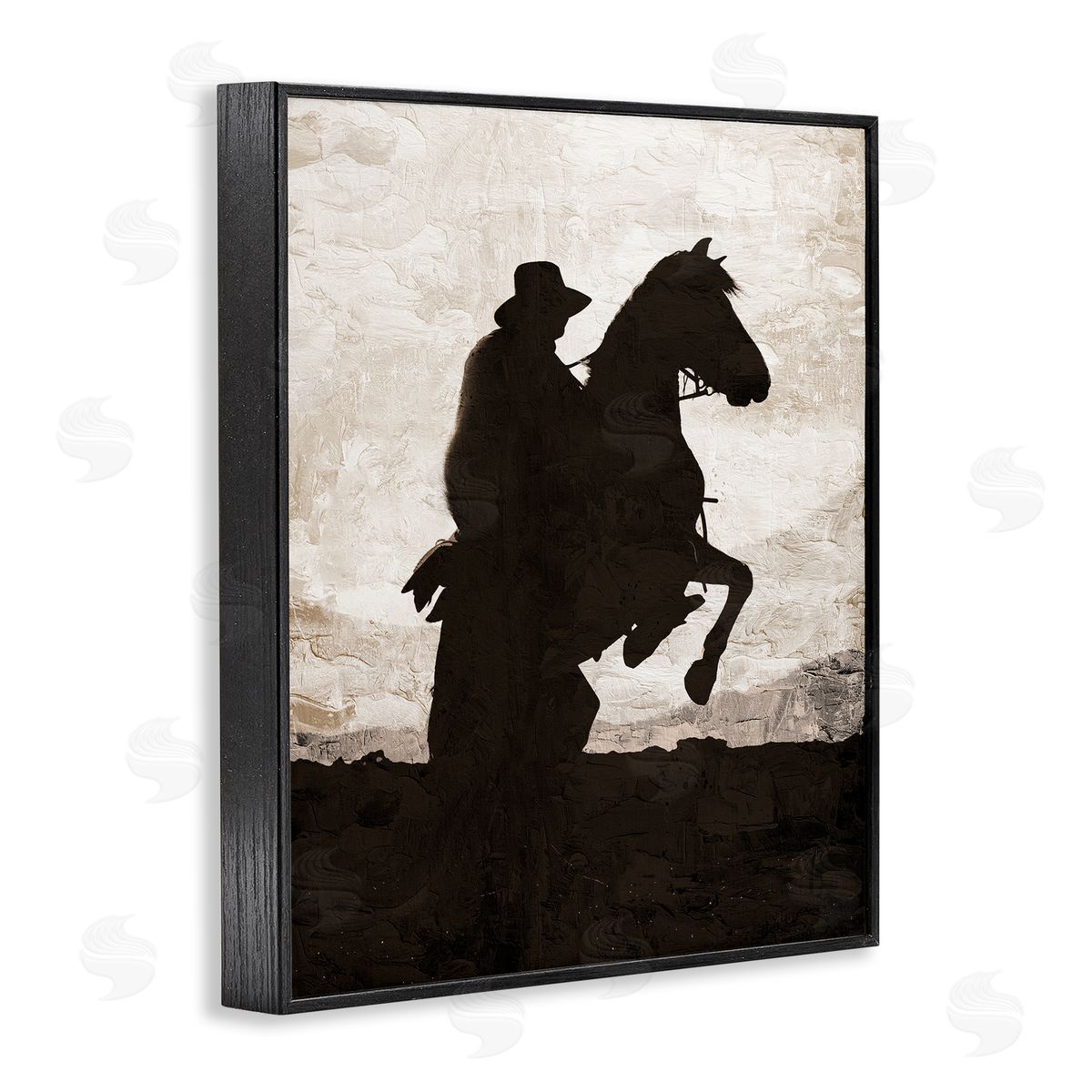 Kim Allen Rearing Horse & Cowboy Black Framed Giclee Wall Art Print
