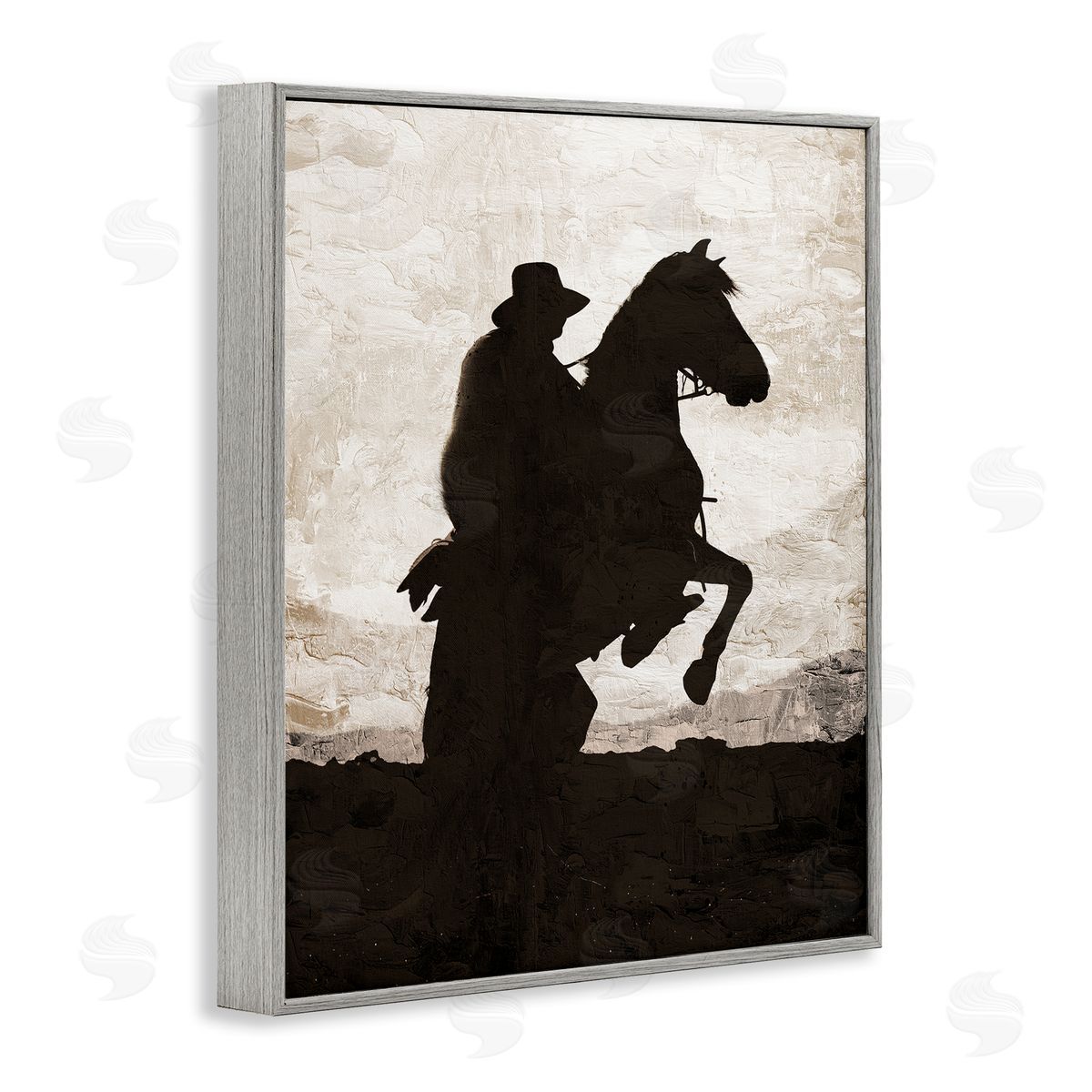 Kim Allen Rearing Horse & Cowboy Gray Framed Giclee Wall Art Print