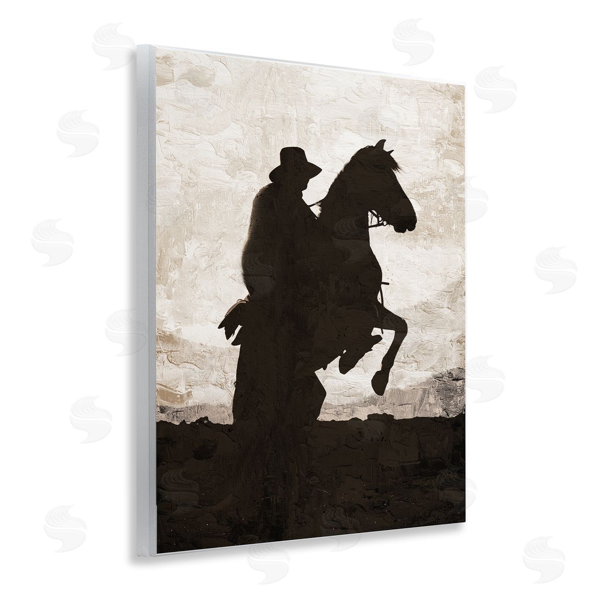 Kim Allen Rearing Horse & Cowboy Wooden Wall Plaque Art Print