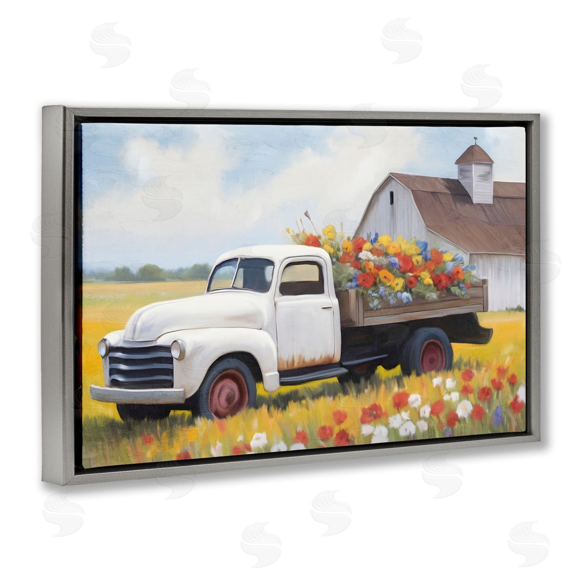 Kim Allen Floral Truck Delivery Gray Floating Frame Canvas Wall Art Print