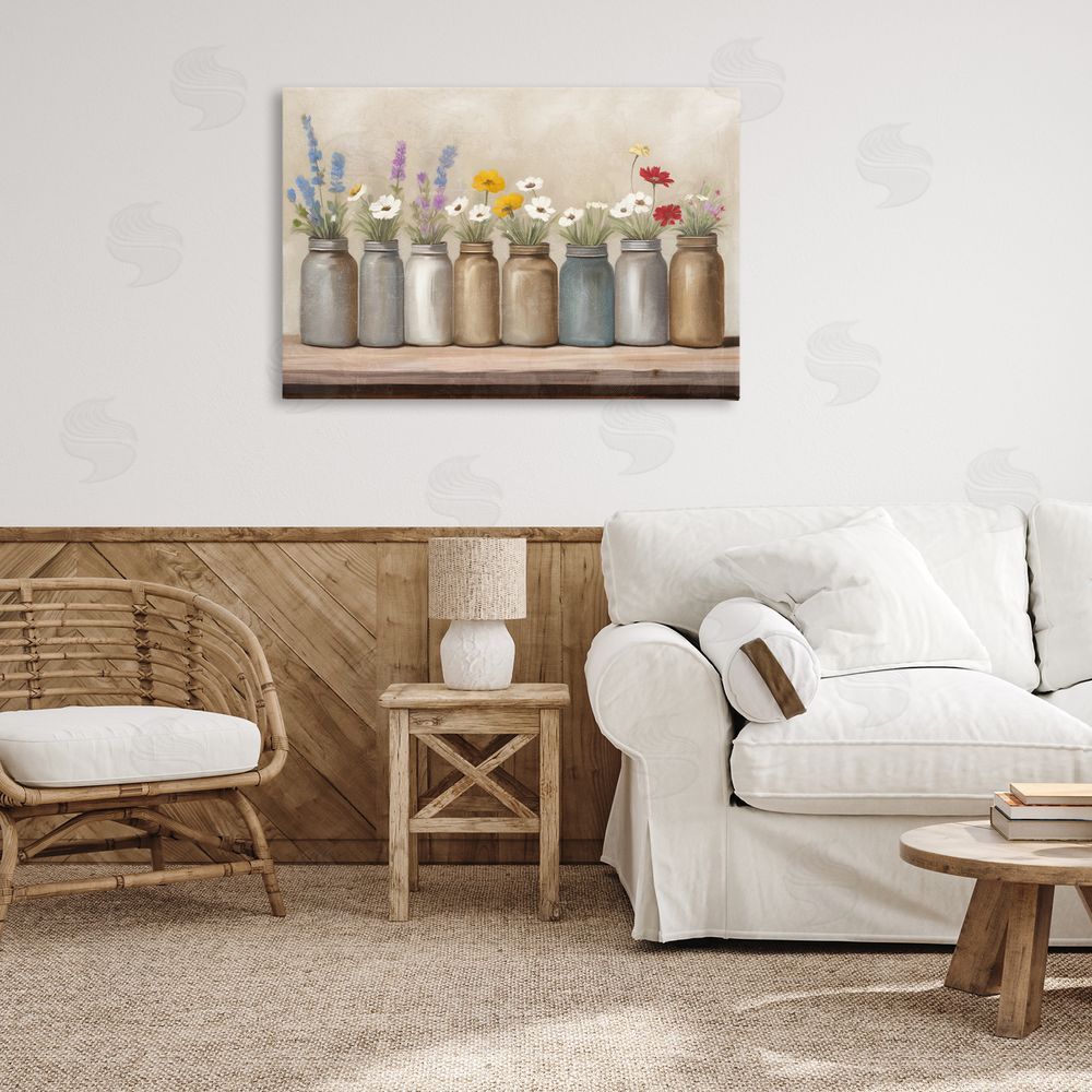 Kim Allen Jars with Wildflowers Canvas Wall Art Print in Room