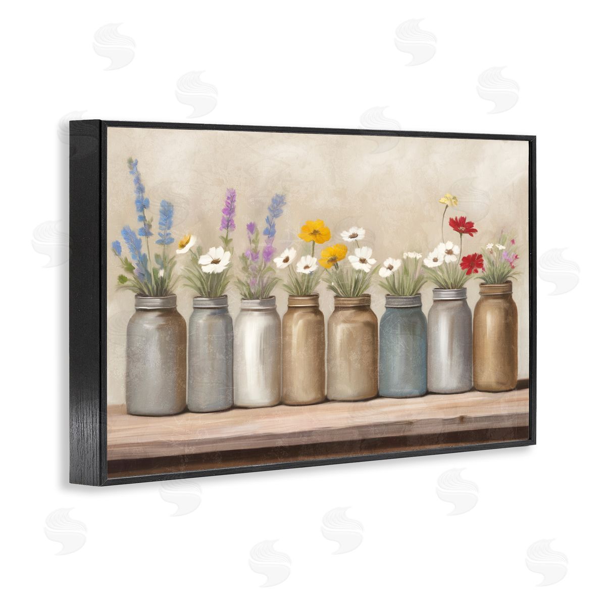 Kim Allen Jars with Wildflowers Black Framed Giclee Wall Art Print