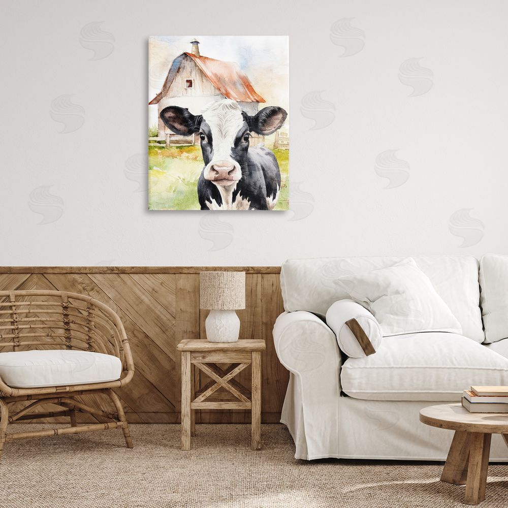 Kim Allen Cow Little at Farm Canvas Wall Art Print in Room