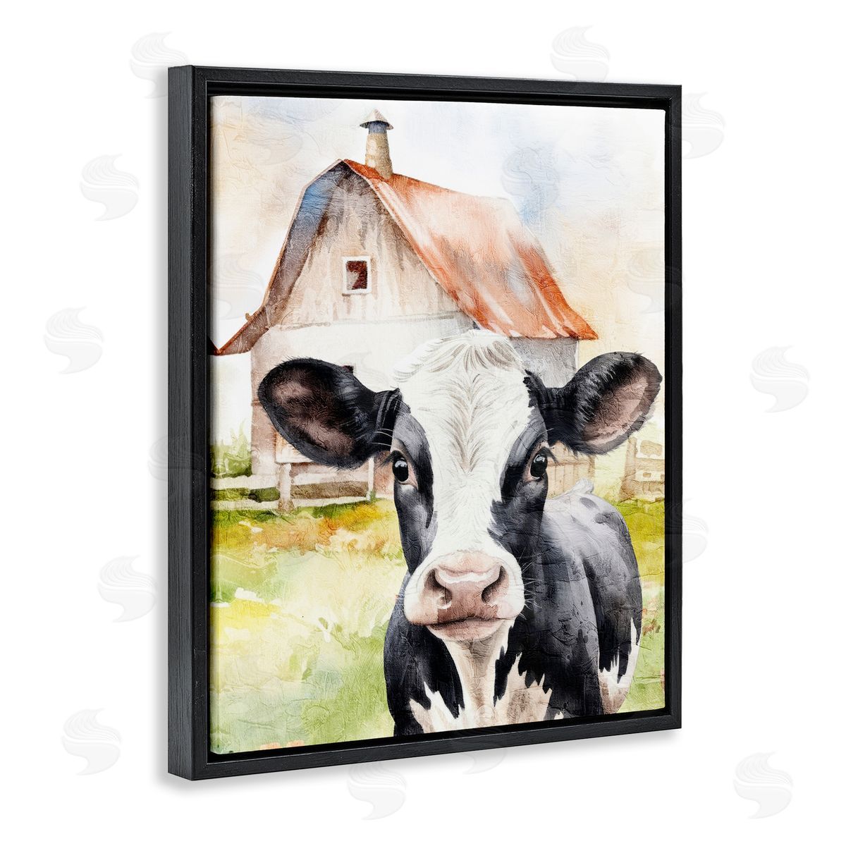 Kim Allen Cow Little at Farm Black Floating Frame Canvas Wall Art Print