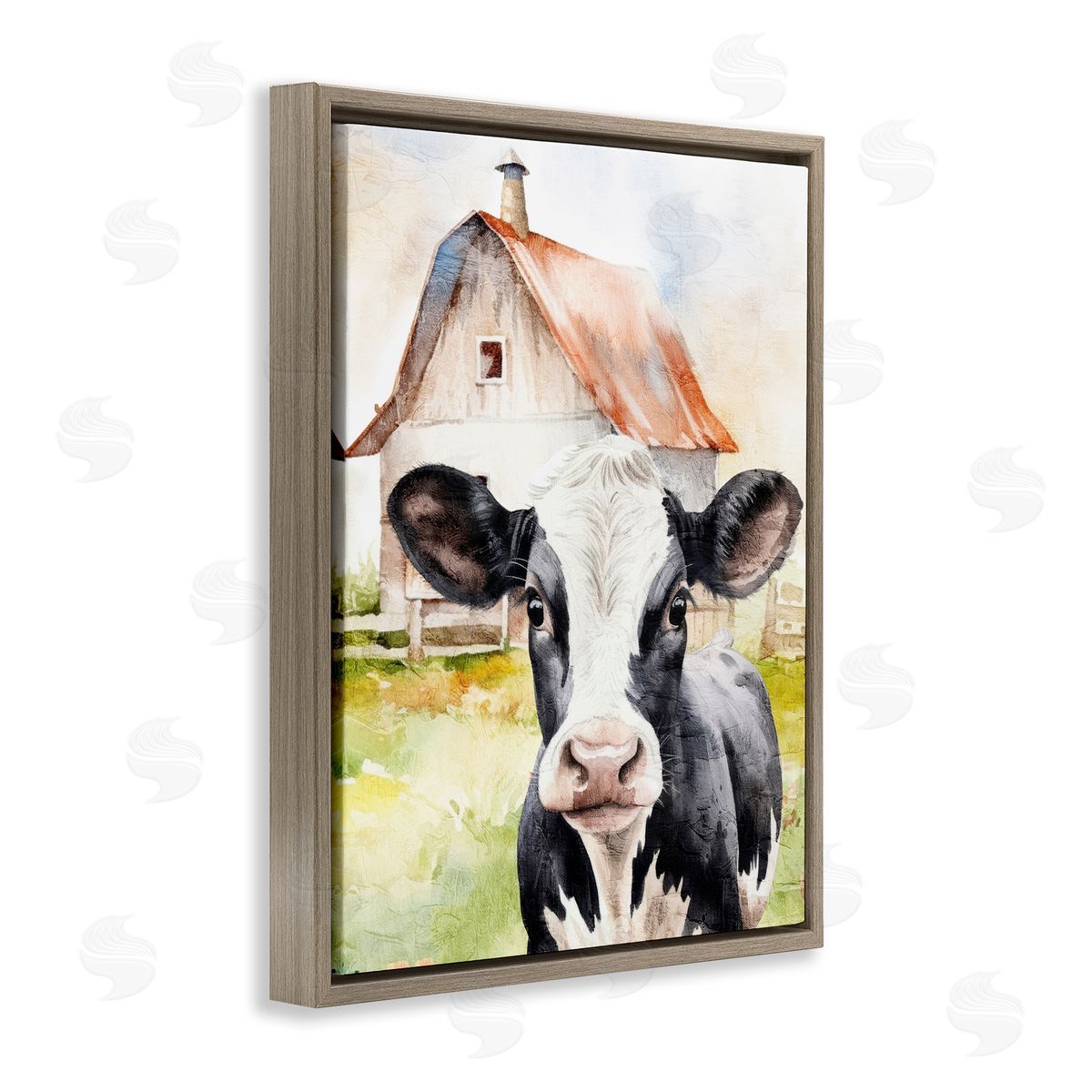 Kim Allen Cow Little at Farm Brown Floating Frame Canvas Wall Art Print