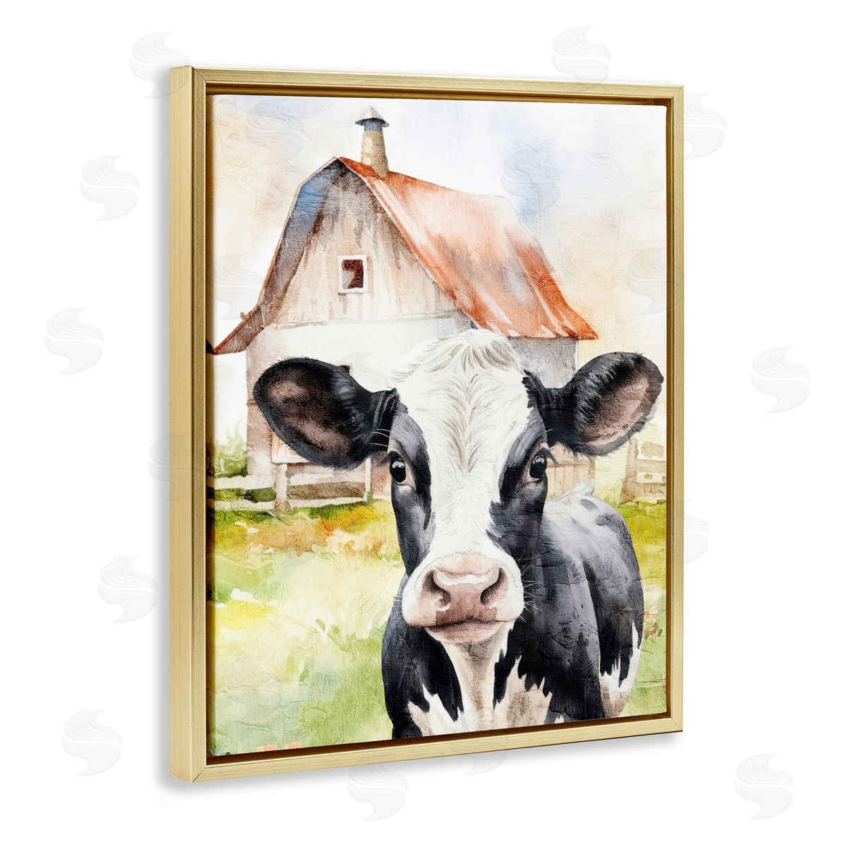 Kim Allen Cow Little at Farm Gold Floating Frame Canvas Wall Art Print