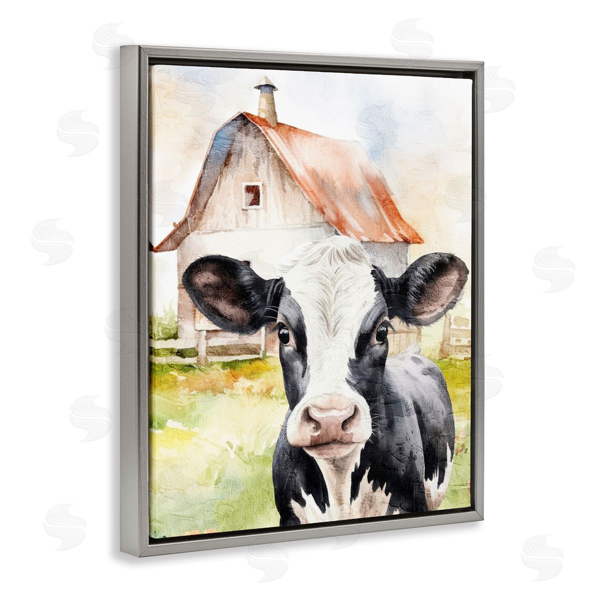 Kim Allen Cow Little at Farm Gray Floating Frame Canvas Wall Art Print