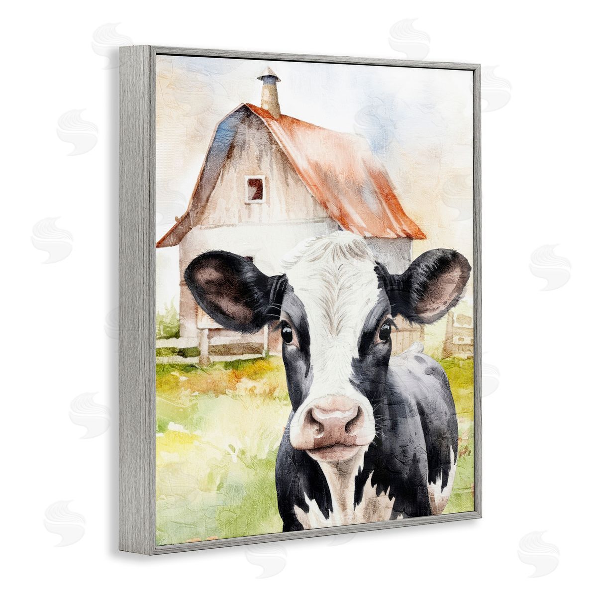 Kim Allen Cow Little at Farm Gray Framed Giclee Wall Art Print