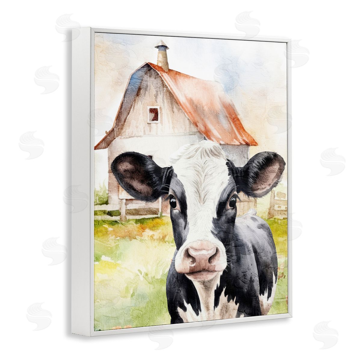 Kim Allen Cow Little at Farm White Framed Giclee Wall Art Print