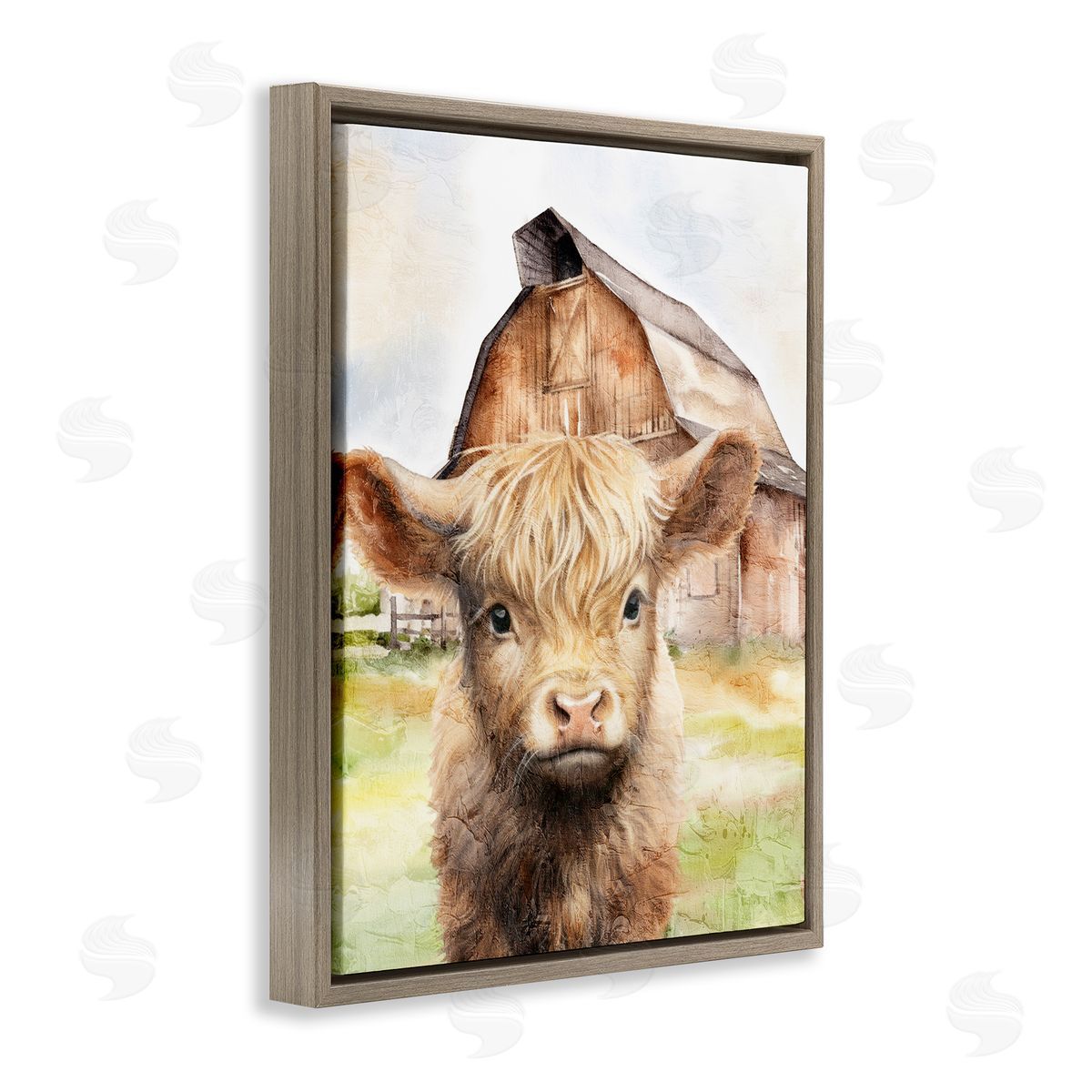 Kim Allen Cattle Little at Farm Brown Floating Frame Canvas Wall Art Print