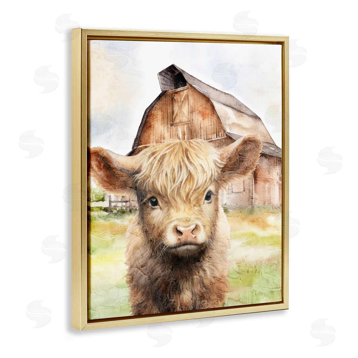 Kim Allen Cattle Little at Farm Gold Floating Frame Canvas Wall Art Print
