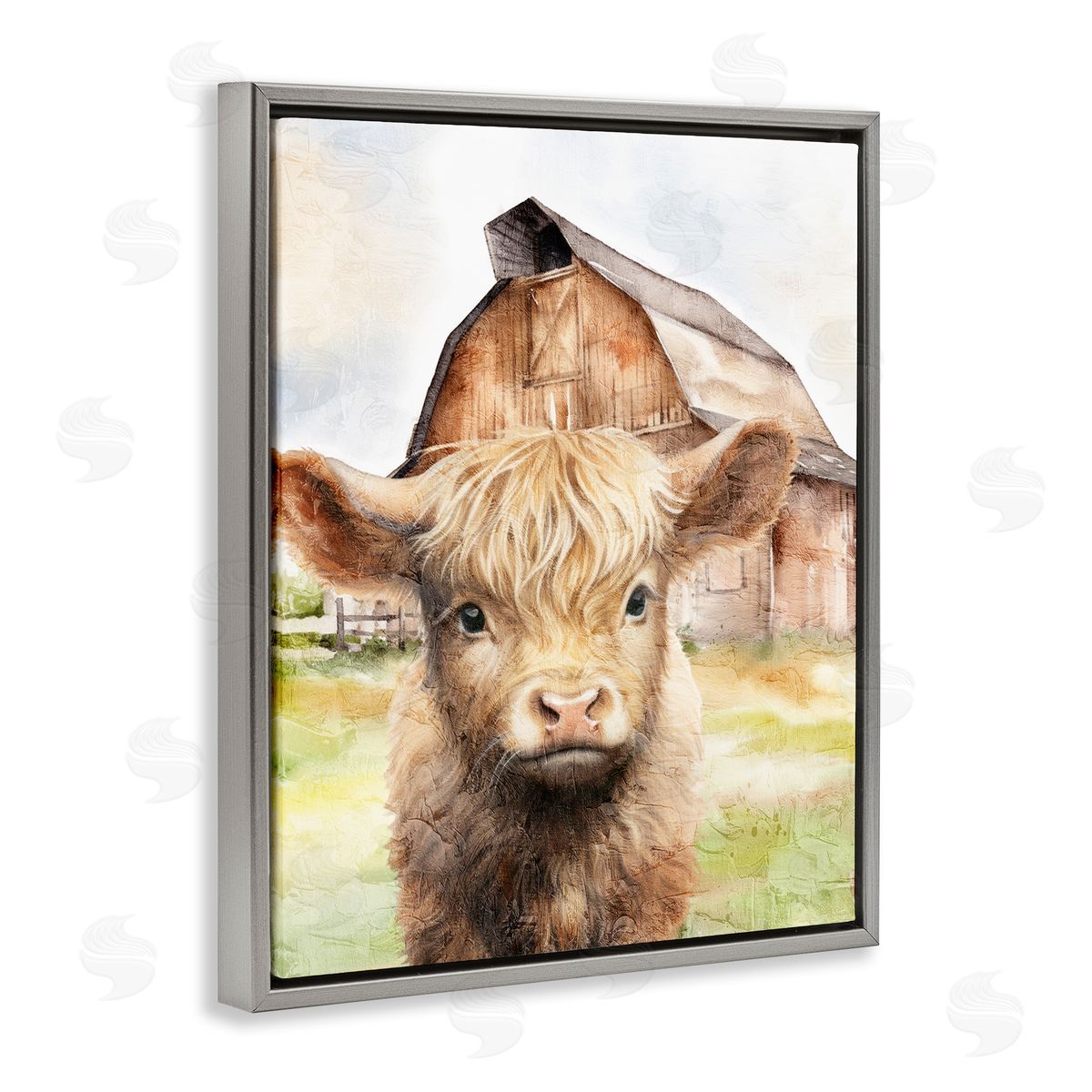 Kim Allen Cattle Little at Farm Gray Floating Frame Canvas Wall Art Print