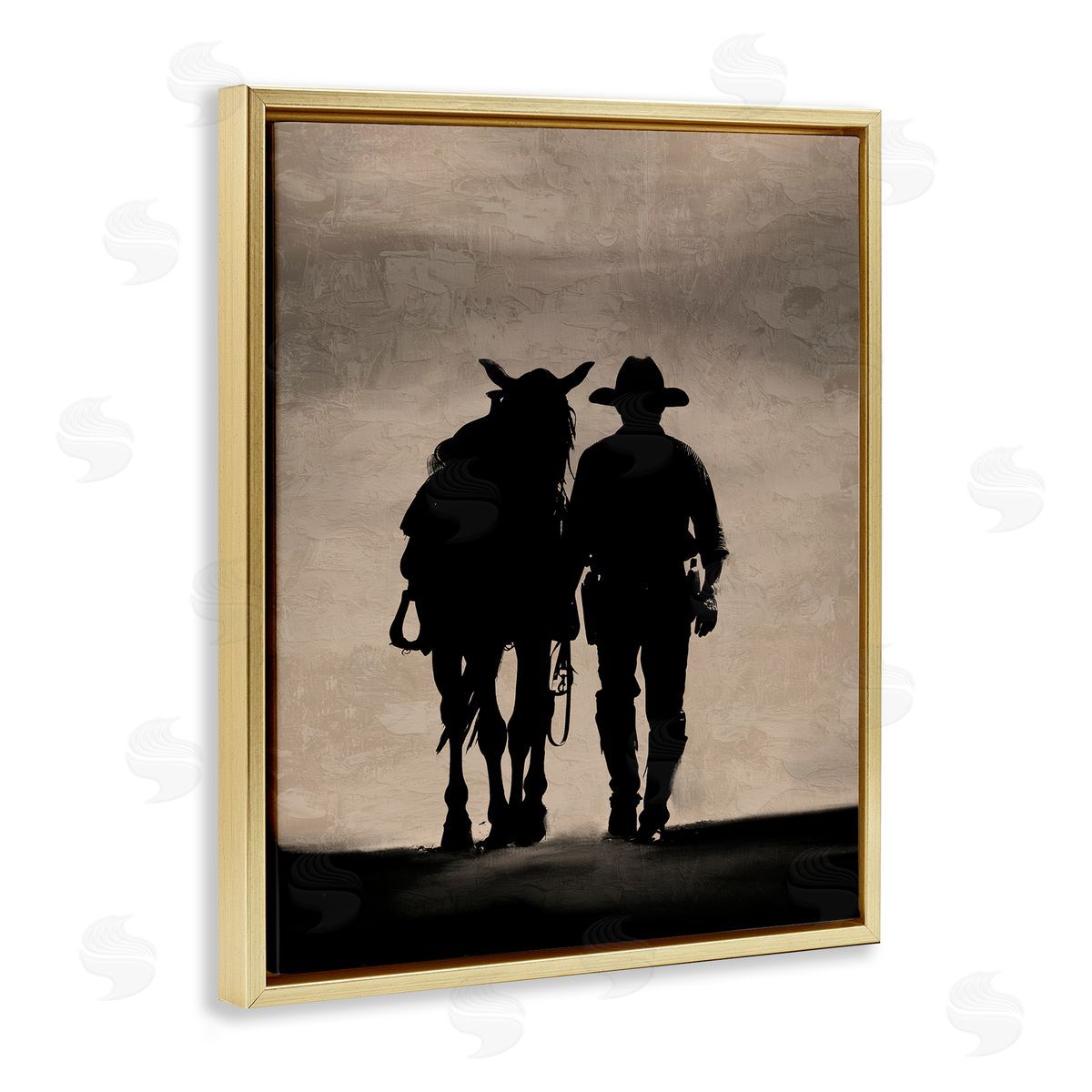 Kim Allen Best Friends Horse & Cowboy Gold Floating Frame Canvas Wall Art Print