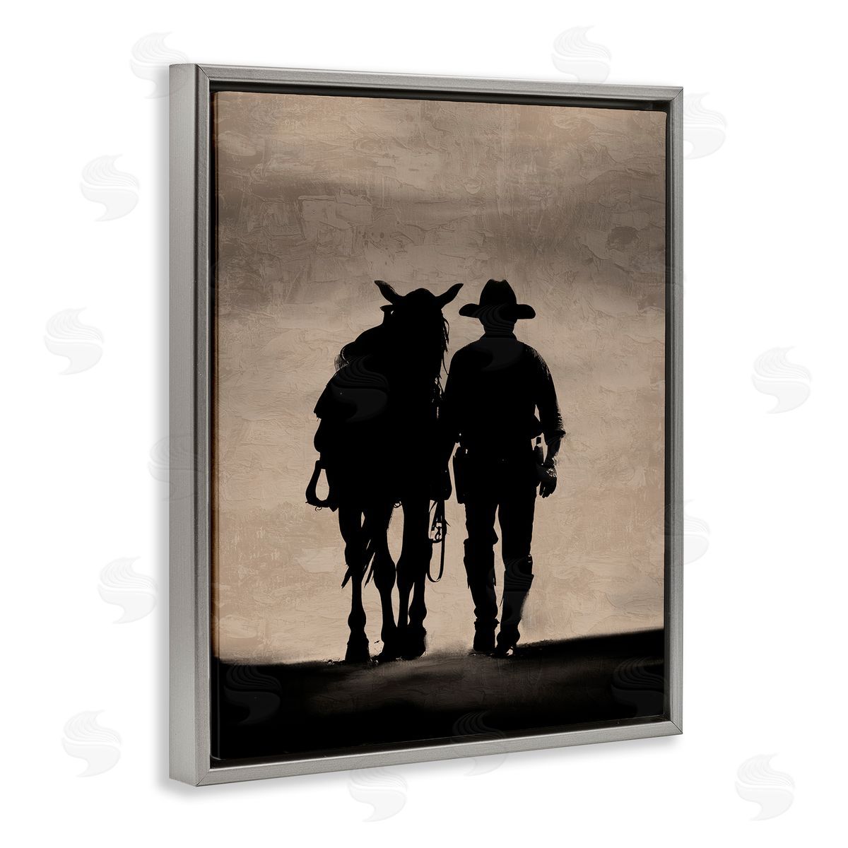 Kim Allen Best Friends Horse & Cowboy Gray Floating Frame Canvas Wall Art Print