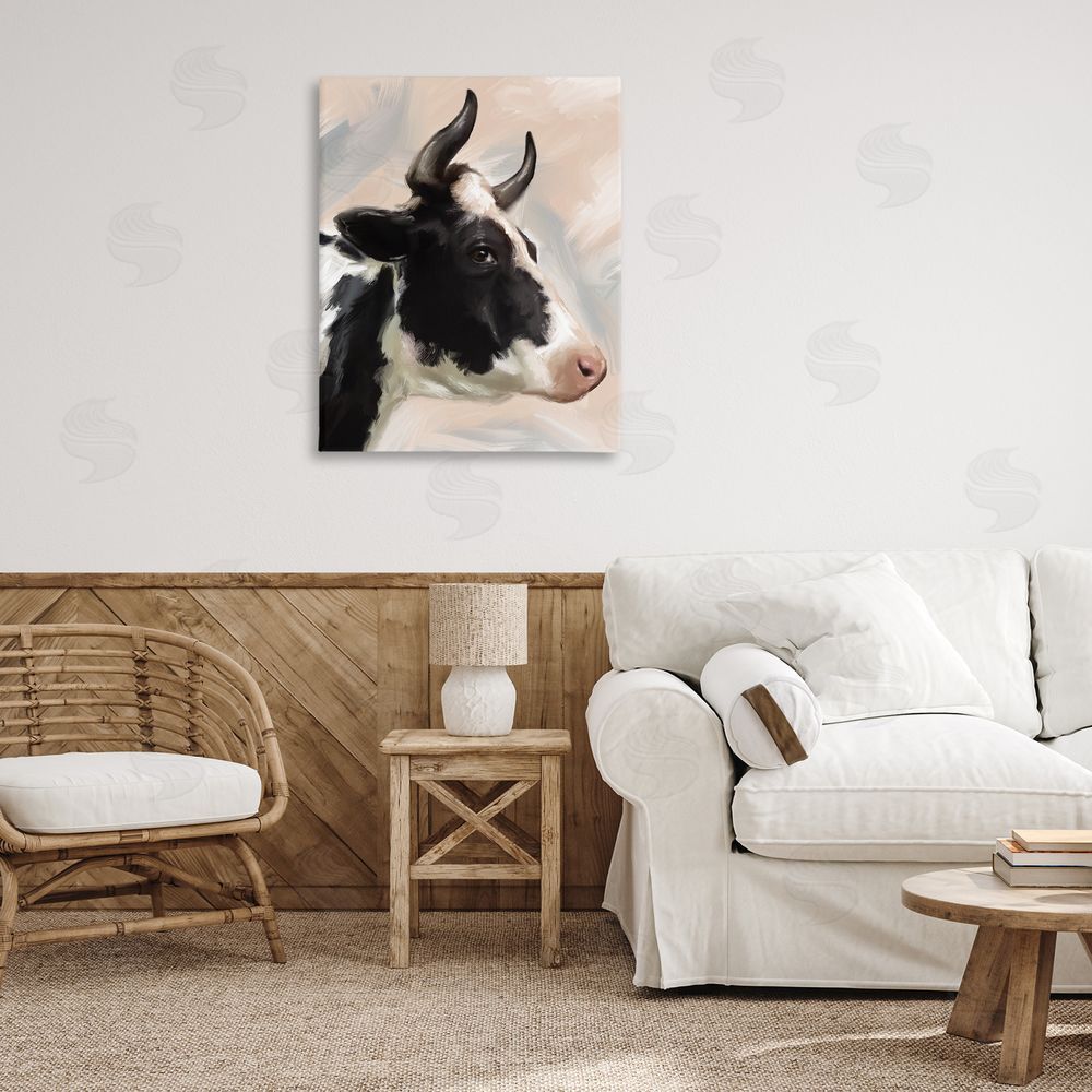 Matthew Piotrowicz Farm Cow with Horns Canvas Wall Art Print in Room
