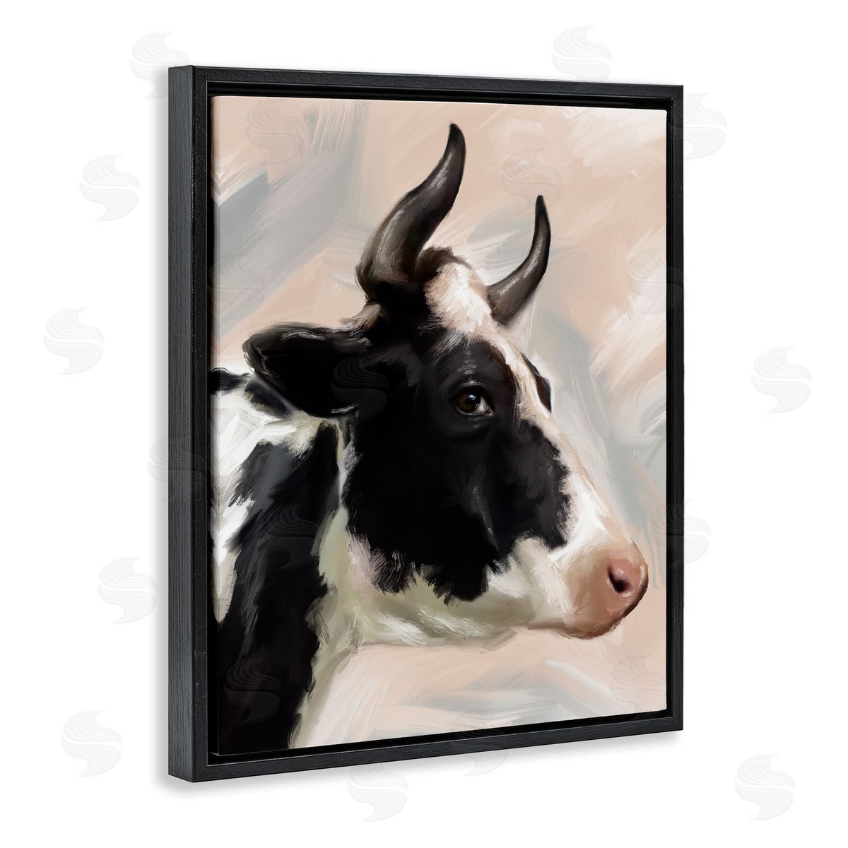 Matthew Piotrowicz Farm Cow with Horns Black Floating Frame Canvas Wall Art Print