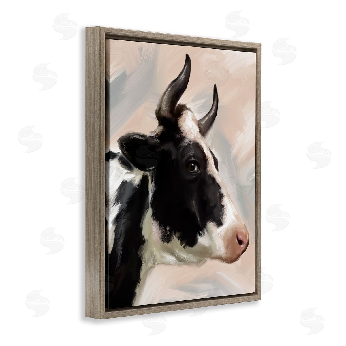 Matthew Piotrowicz Farm Cow with Horns Brown Floating Frame Canvas Wall Art Print