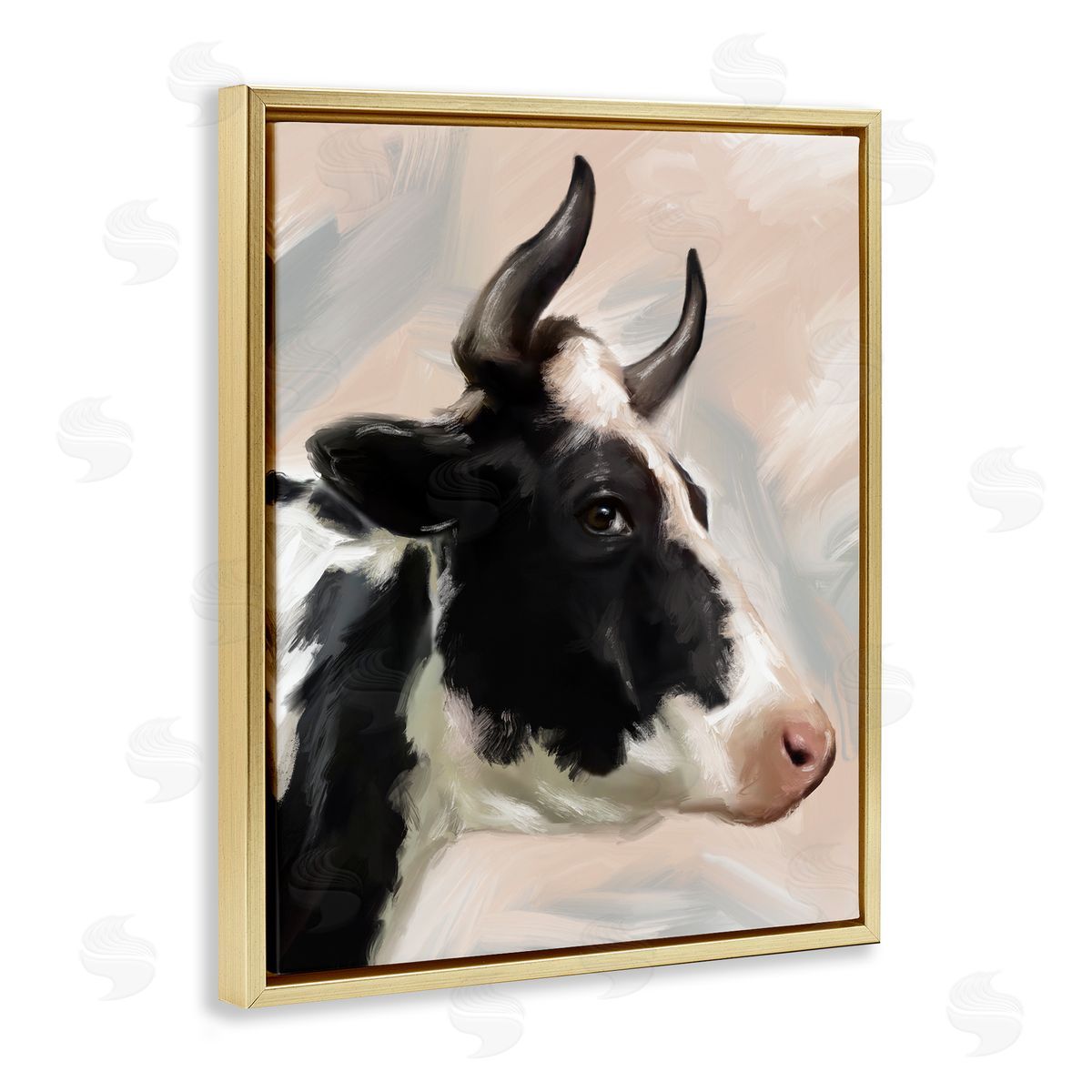 Matthew Piotrowicz Farm Cow with Horns Gold Floating Frame Canvas Wall Art Print