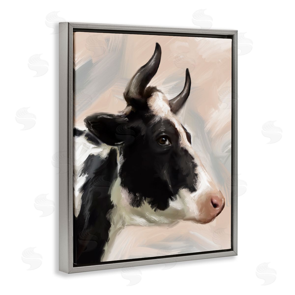 Matthew Piotrowicz Farm Cow with Horns Gray Floating Frame Canvas Wall Art Print