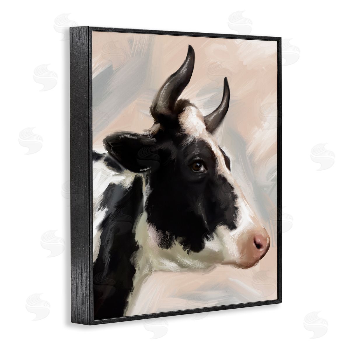 Matthew Piotrowicz Farm Cow with Horns Black Framed Giclee Wall Art Print