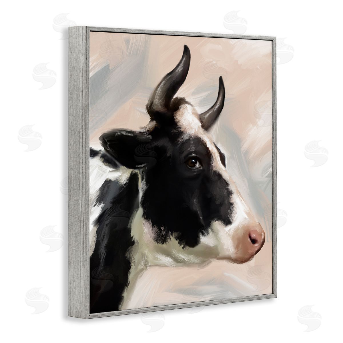 Matthew Piotrowicz Farm Cow with Horns Gray Framed Giclee Wall Art Print