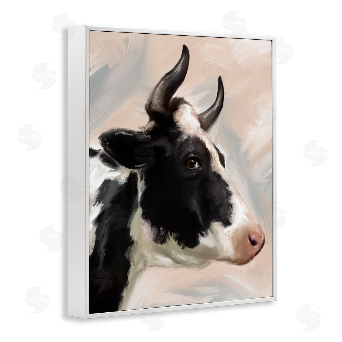 Matthew Piotrowicz Farm Cow with Horns White Framed Giclee Wall Art Print