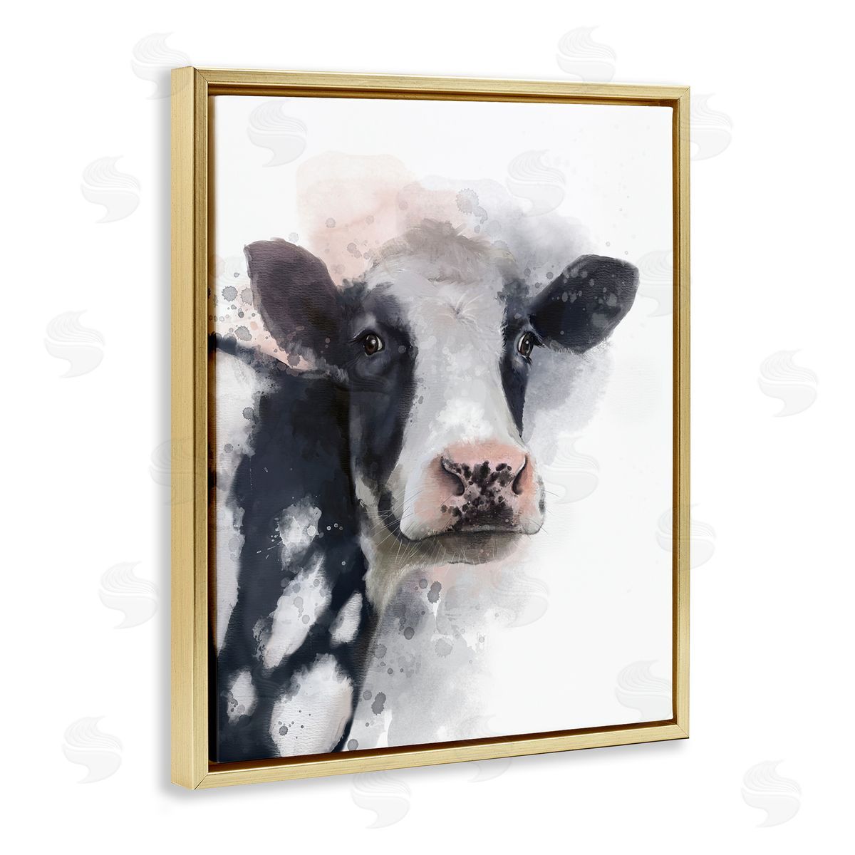 Matthew Piotrowicz Black & White Calf Gold Floating Frame Canvas Wall Art Print