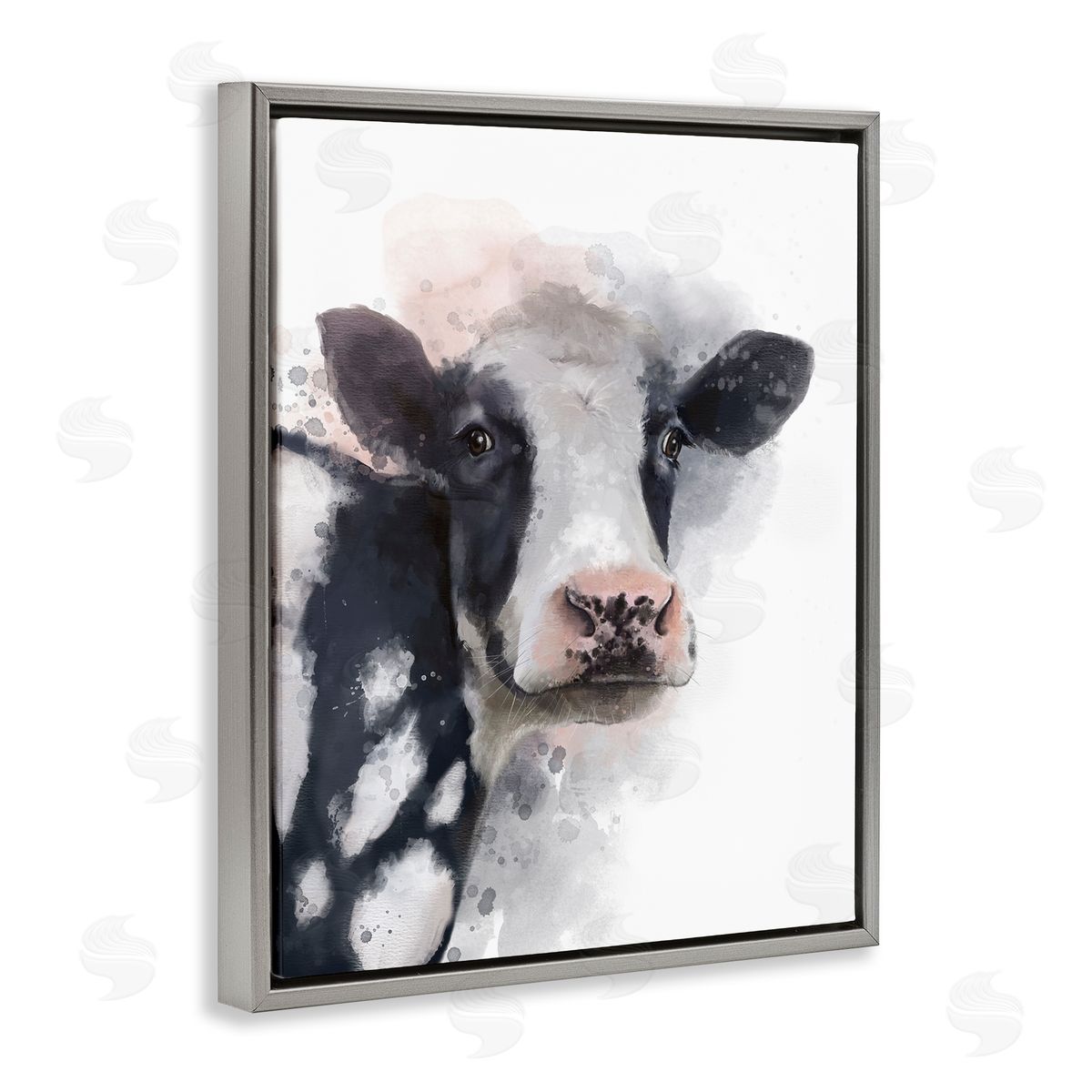 Matthew Piotrowicz Black & White Calf Gray Floating Frame Canvas Wall Art Print