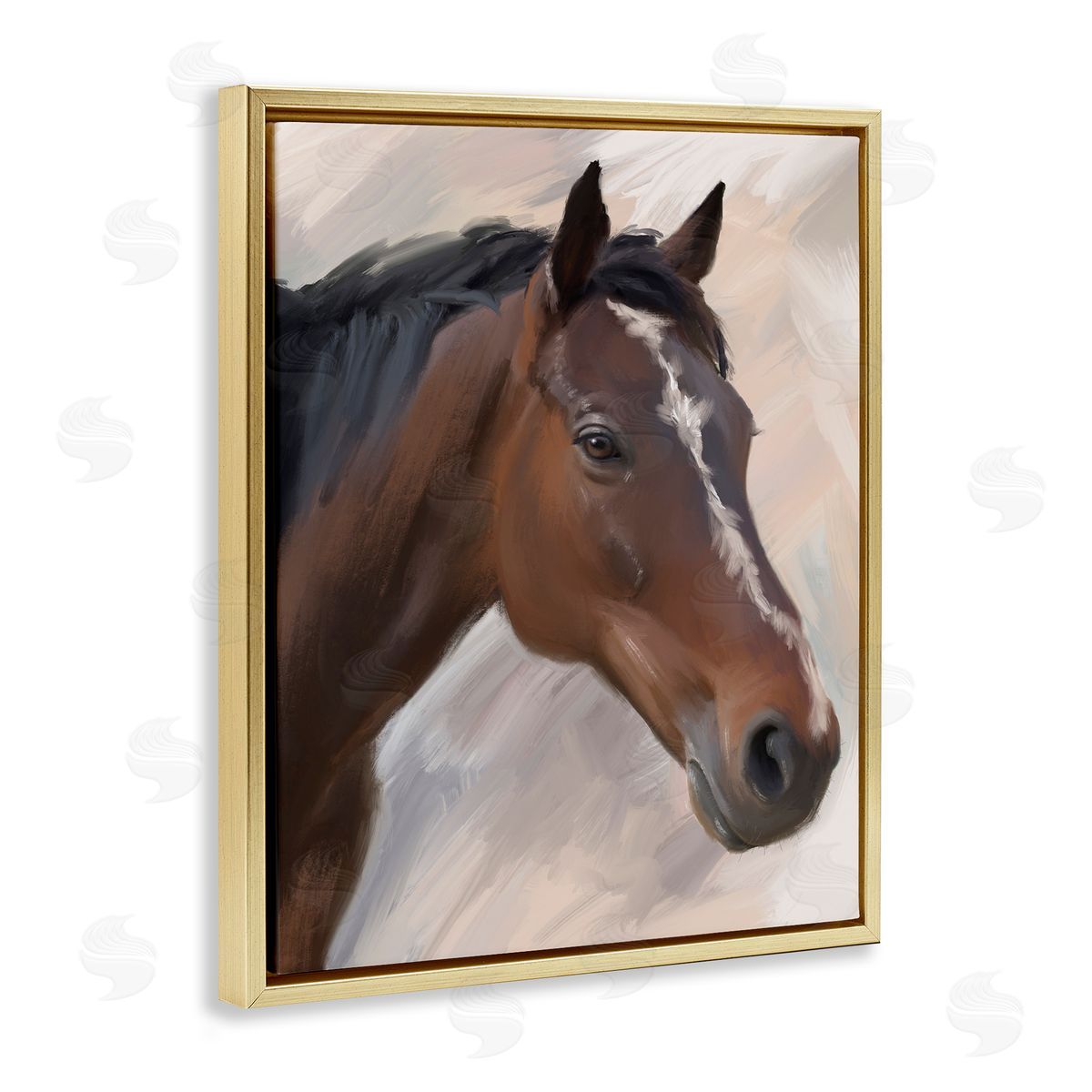 Matthew Piotrowicz Brown Farm Horse Gold Floating Frame Canvas Wall Art Print