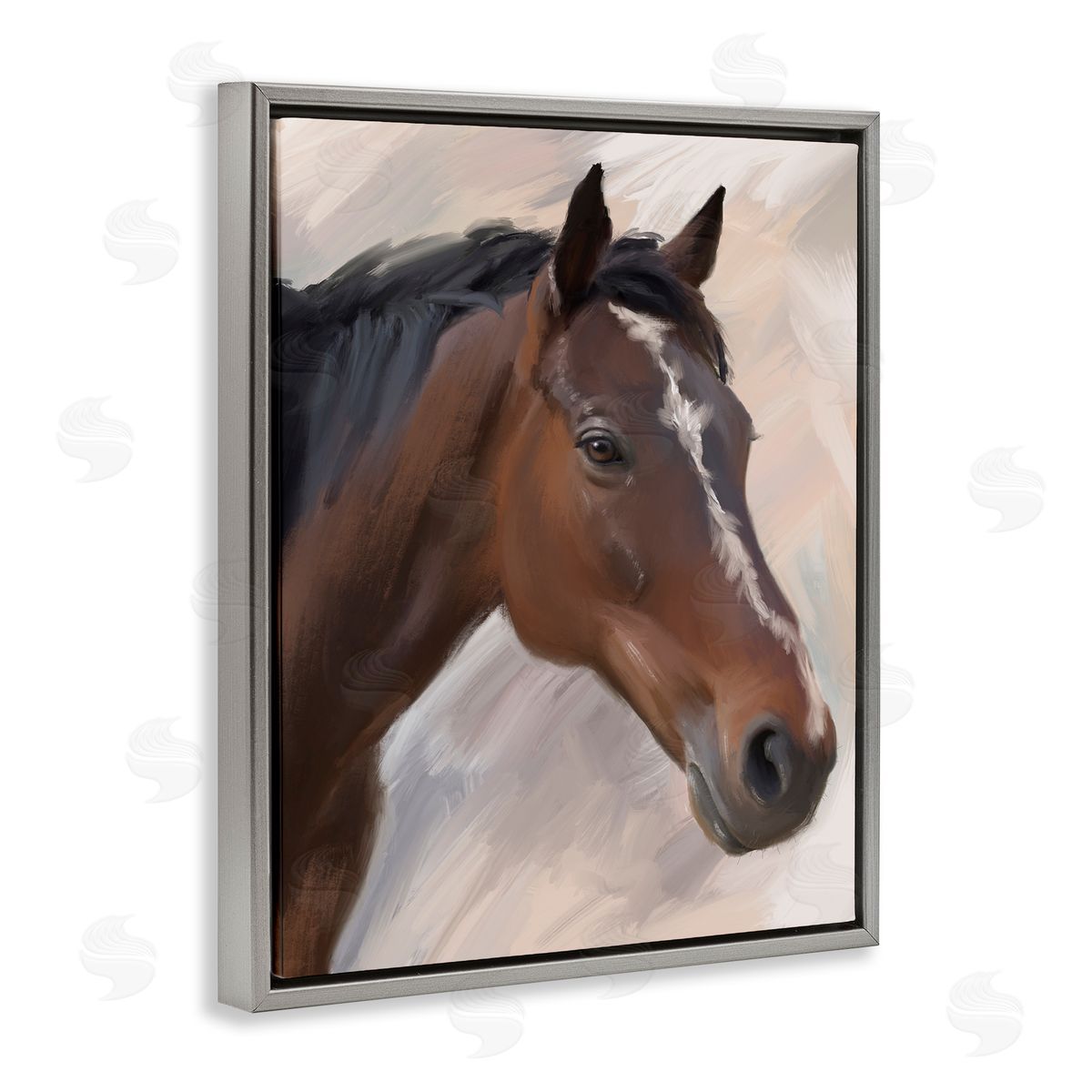 Matthew Piotrowicz Brown Farm Horse Gray Floating Frame Canvas Wall Art Print