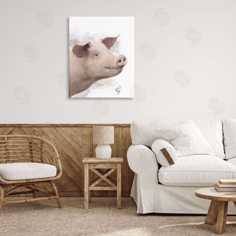 Matthew Piotrowicz Smiling Farm Pig Canvas Wall Art Print in Room