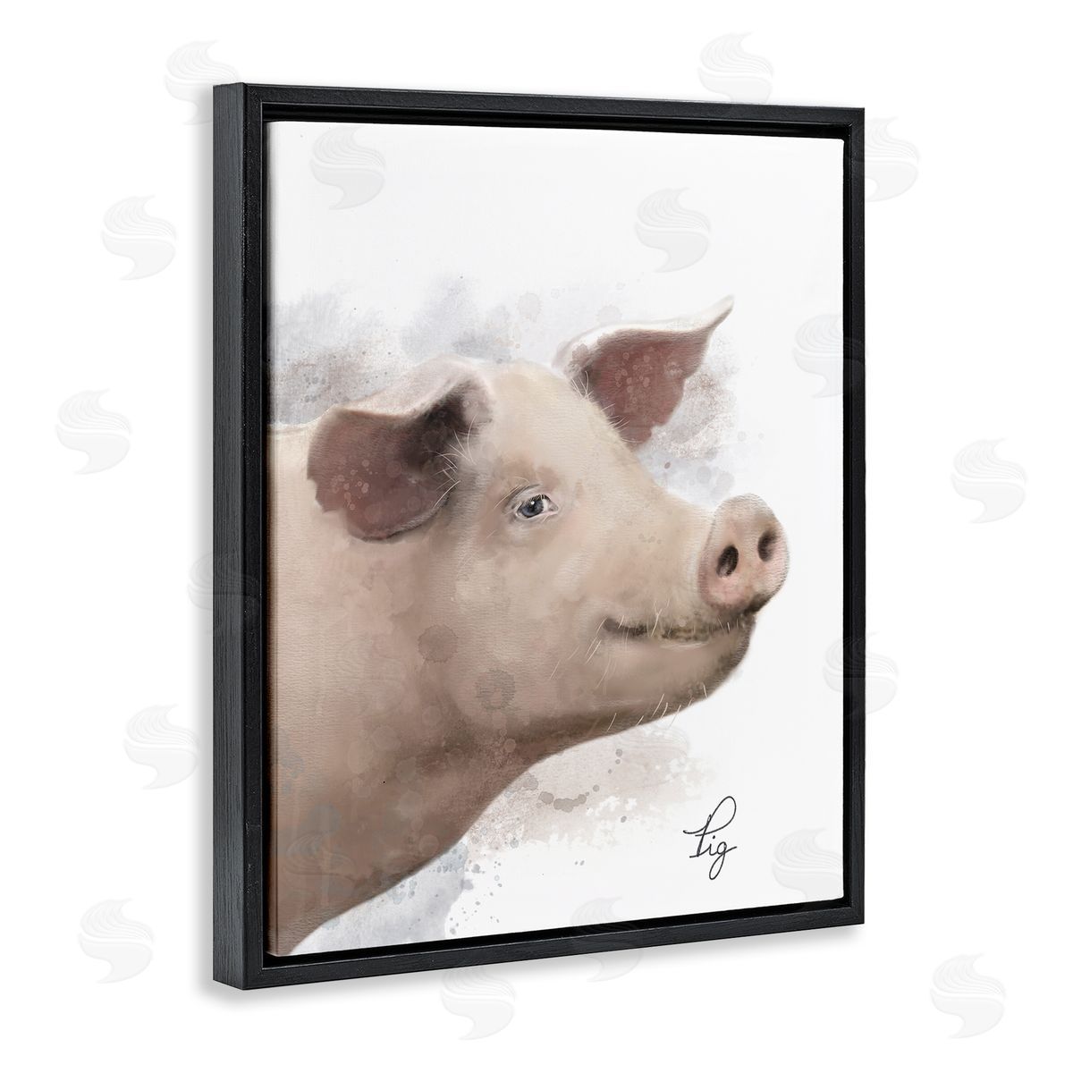 Matthew Piotrowicz Smiling Farm Pig Black Floating Frame Canvas Wall Art Print