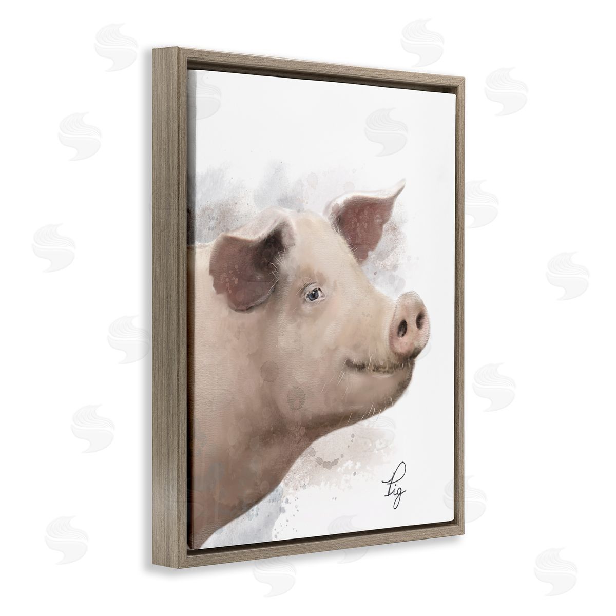 Matthew Piotrowicz Smiling Farm Pig Brown Floating Frame Canvas Wall Art Print