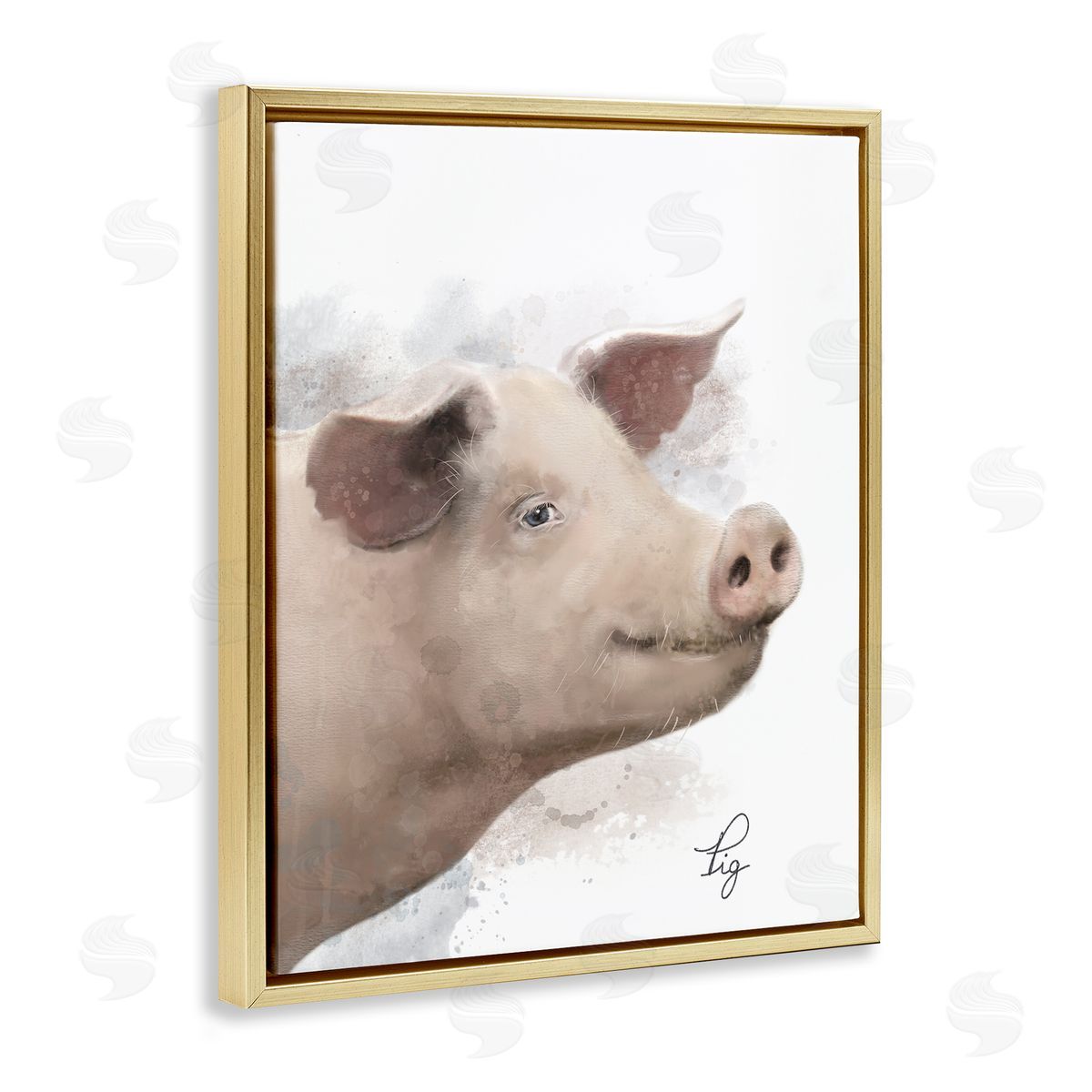 Matthew Piotrowicz Smiling Farm Pig Gold Floating Frame Canvas Wall Art Print