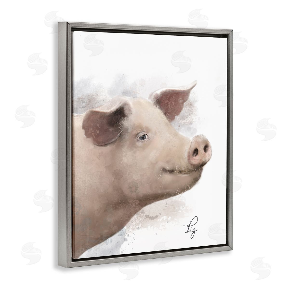 Matthew Piotrowicz Smiling Farm Pig Gray Floating Frame Canvas Wall Art Print