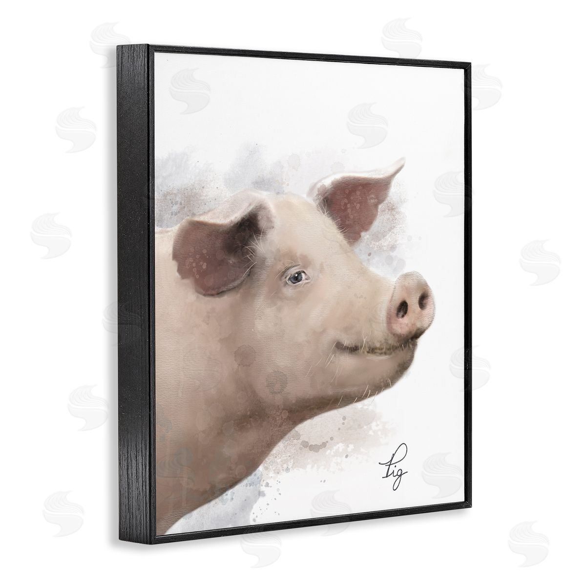 Matthew Piotrowicz Smiling Farm Pig Black Framed Giclee Wall Art Print