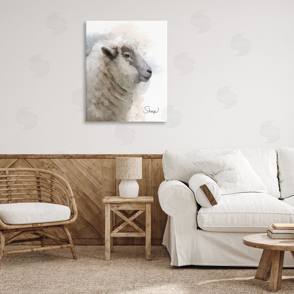Matthew Piotrowicz Smiling Farm Sheep Canvas Wall Art Print in Room