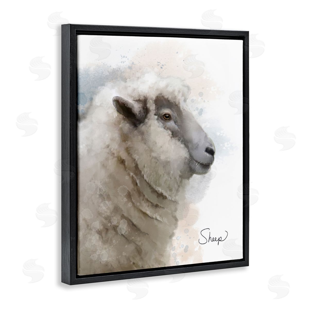Matthew Piotrowicz Smiling Farm Sheep Black Floating Frame Canvas Wall Art Print